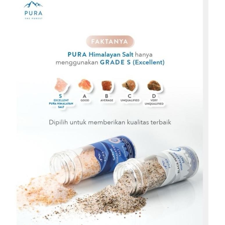 

Pura Himalayan Salt 125 gr Garlic / Blackpepper / Garam Himalaya / Garan Natural Tanpa Rafinasi