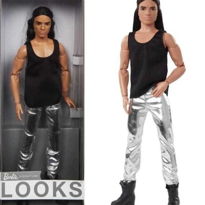 Barbie Signature Looks Ken Long Brunette Hair With Black T-Shirt ORI