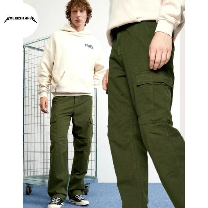 Original GU by UNQL Regular Fit Cargo Twill Pant Green