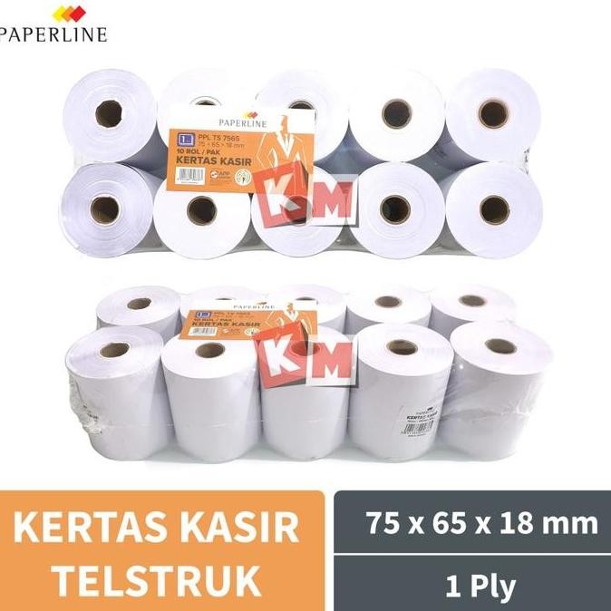 

JUAL Kertas Struk Kasir Paperline 75 x 65 mm 1 Ply HVS Roll Telstruk 75x65