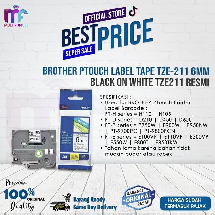 

MURAH Brother Ptouch Label Tape TZE-211 6mm Black on White TZE211 Resmi