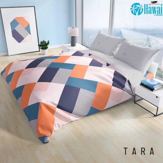 SATU SET BEDCOVER HAWAII MY LOVE 180X200, BEDCOVER SPREI TIDAK RUMBAI5