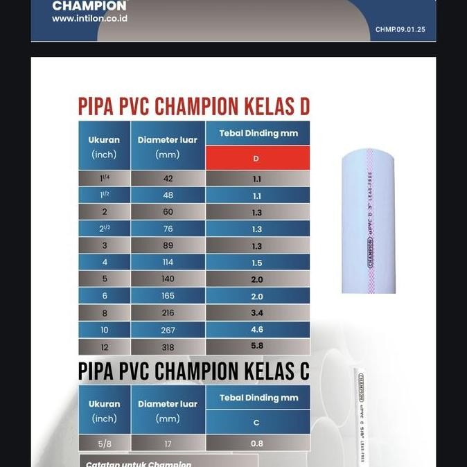 Grosir Pipa D 6  Champion 3.9 Meter Mirip Rucika Vinilon Pralon Langgeng Wavin Free Kirim Min 1.5Jt