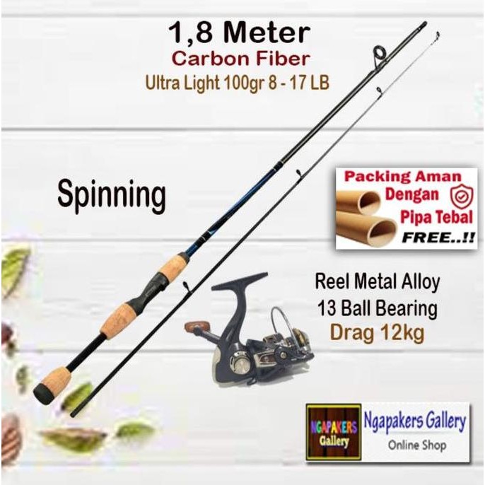 Tersedia Set Joran Pancing Carbon Fiber Spinning Handle 2 Segments 1,8 meter