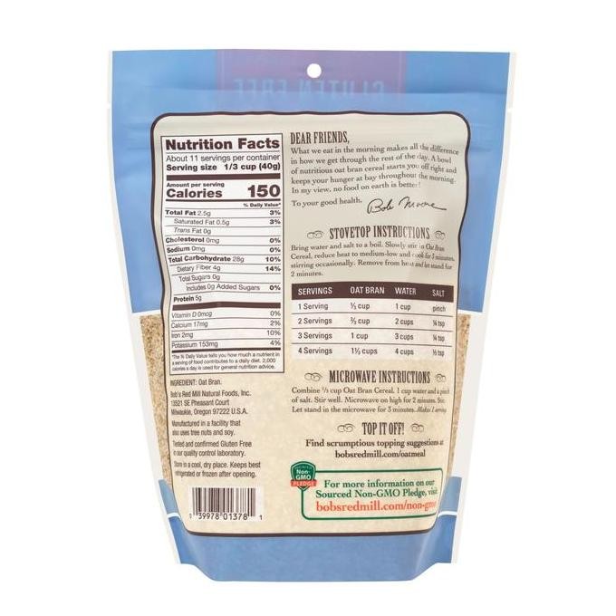 

Bob'S Red Mill Gluten Free Oat Bran 454 Gr Best Seller