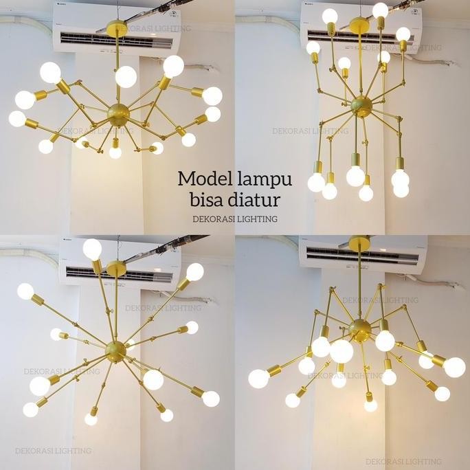 Lampu gantung hias gold 12lampu meja makan island lampu kamar bedroom