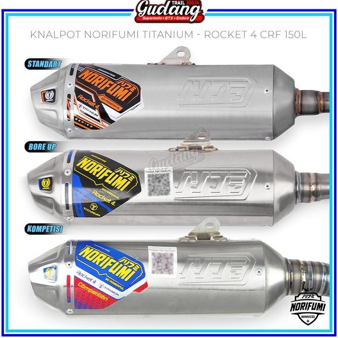 Knalpot Norifumi Original Rocket 4 Stainless Titanium Standard Bore Up Kompetisi CRF 150L KLX 150 / 