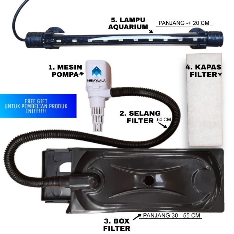 Produk Baru Paket Peralatan Aquarium Lengkap 40-60cm - Pompa Celup, Lampu, Filter + Hadiah