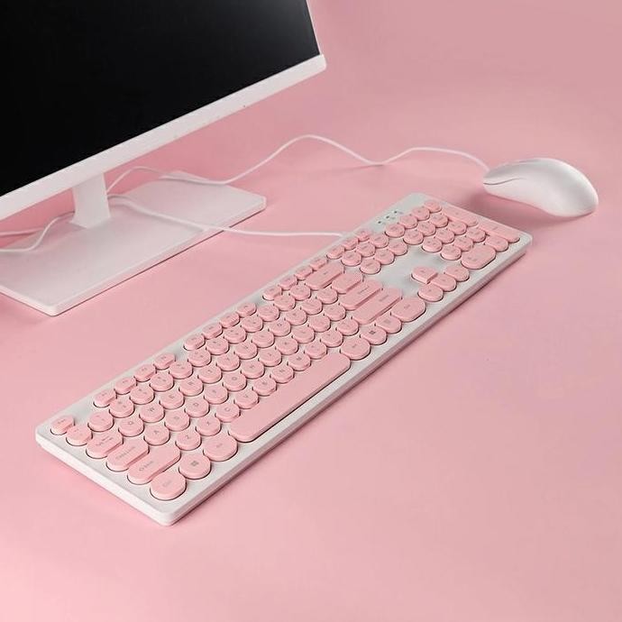Keyboard Dan Mouse Kabel Usb Wired Keyboard Pink Lucu Set Mouse For PC