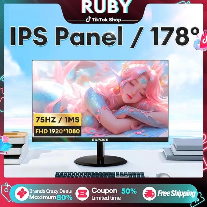 Monitor pc komputer 24 inch monitor gaming Panel IPS Kecepatan Refresh Tinggi HDMI/VGA 1M/S Garansi 