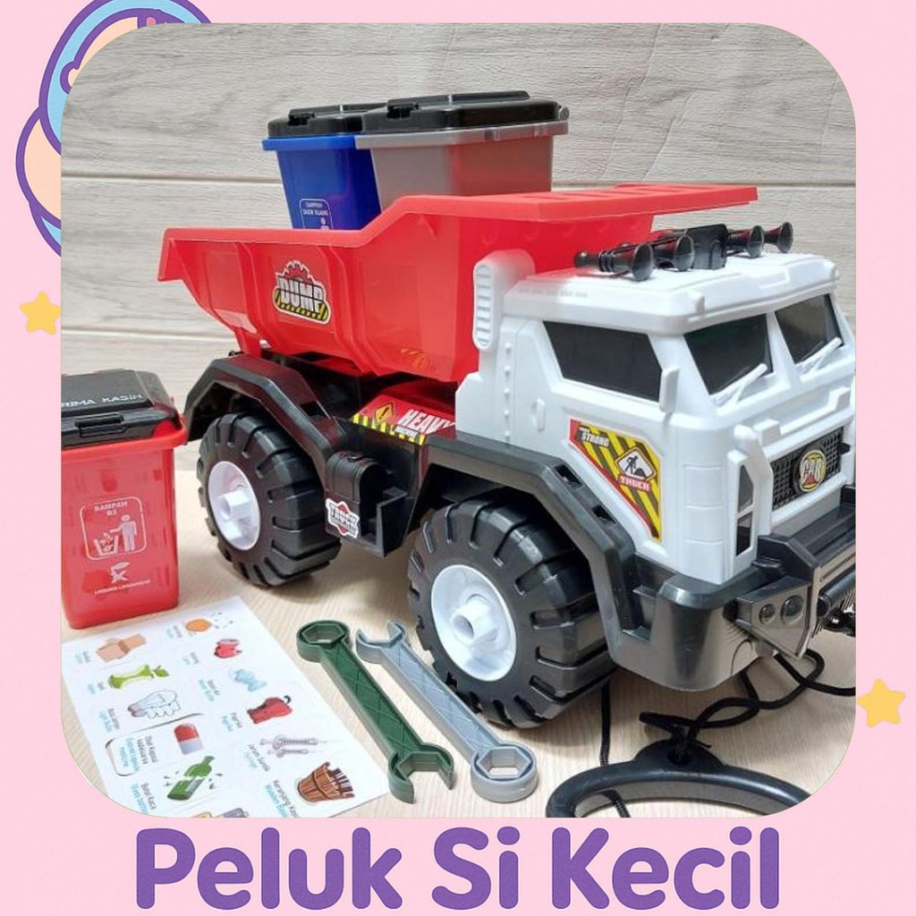 Asli Mainan Truk Box Sampah / Truk Derek Truk / Truk Crane / Dump Truck Jumbo Bisa Ditarik