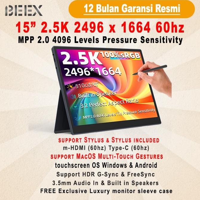 Portable Monitor BeeX 15" Premium Ultra-Thin Portable Monitor Type C HDMI