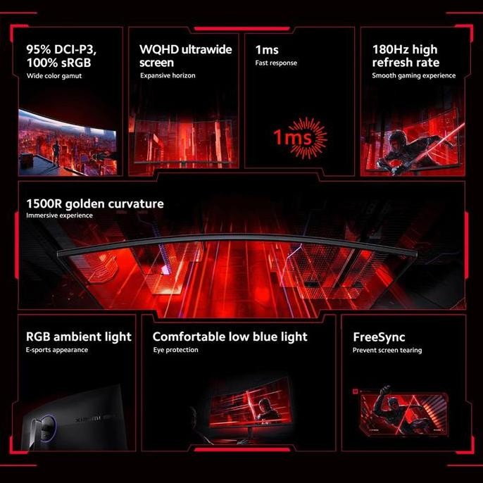 Xiaomi Mi Monitor 34" G34WQi WQHD Ultrawide 180Hz Curved lengkung Gaming Garansi Resmi