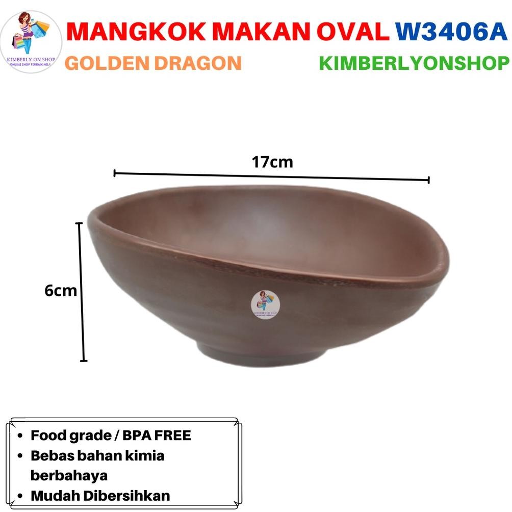 Mangkok Makan Tembikar Oval Doff Stone Series W3406A Golden Dragon Baru