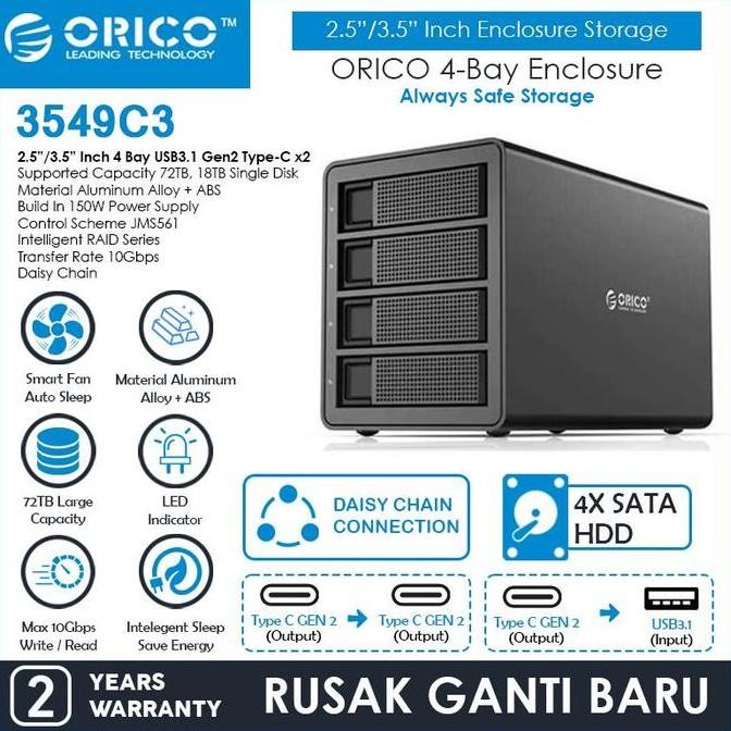 ORICO 4-Bay USB3.1 Type C External Hard Drive Enclosure - 3549C3