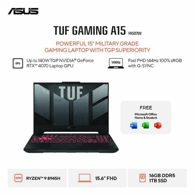 ASUS TUF A15 FA507UV RYZEN 9 8945HS RTX4060 16GB 1TB W11+OHS 15.6" FHD