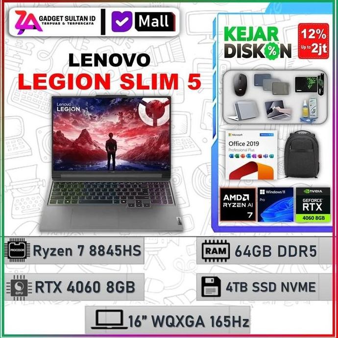 Lenovo LEGION Slim 5 RTX4060 8GB | Ryzen 7 8845HS  64GB 4TB Win 11 + OFFICE 16.0" WQXGA 165Hz