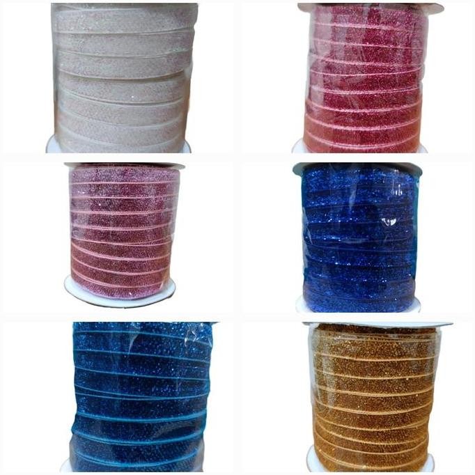 

ready stock Pita Bluduru Glitter 1 cm / Pita Velvat Metailik 1 cm - 50 yds