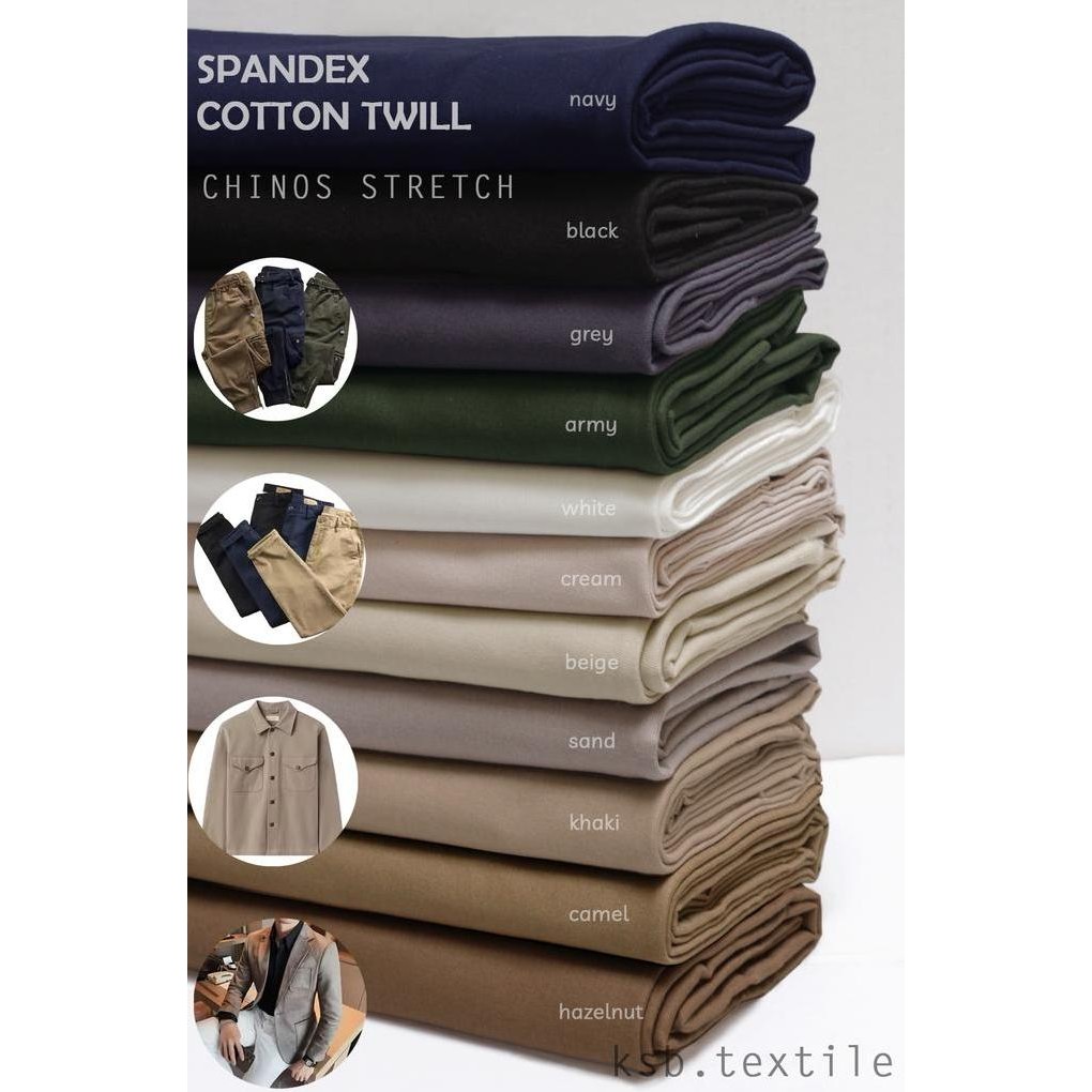 Kain Chino Stretch Cotton Twill Sueding / Bahan Celana Eceran Meteran murah