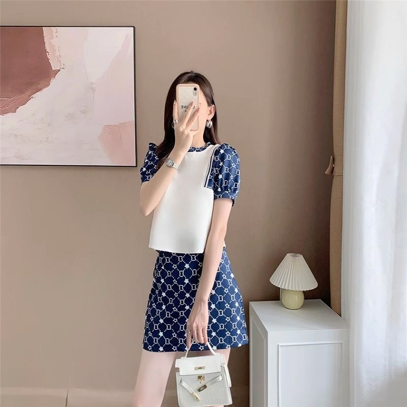 Rok Midi Santai Terlaris+Set Wanita Rok Pendek Lengan Pendek Blok Warna