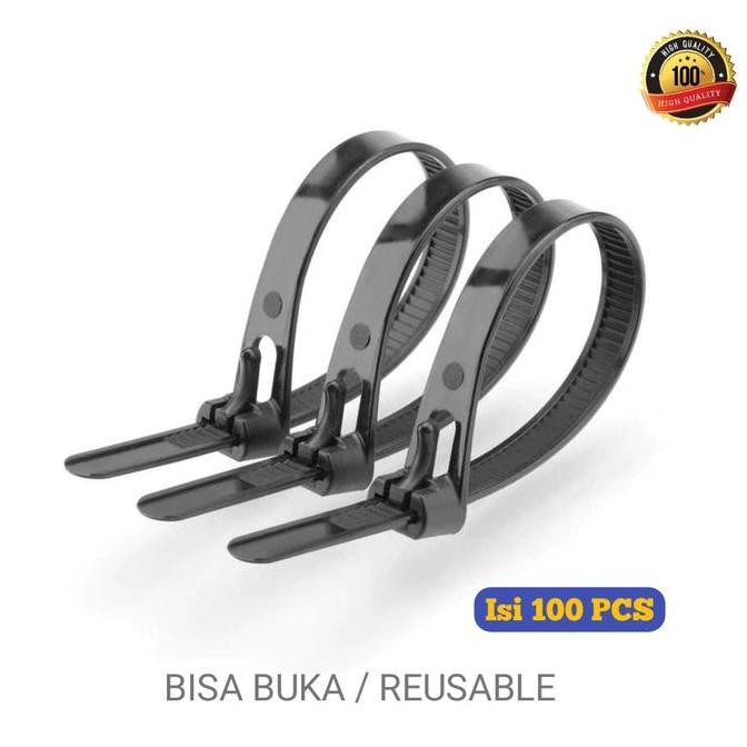 

ready Kabel Tis Ties 100pcs Bisa Buka / REUSABLE Clip 15 - 45 cm Original Hitam Putih