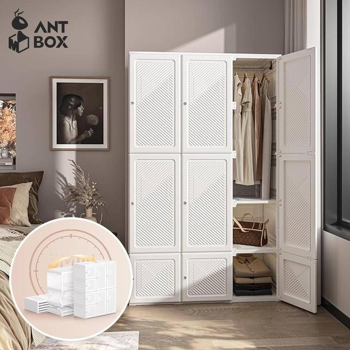 Antbox Lemari Pakaian Putih Susun Plastik Minimalis Lemari Baju