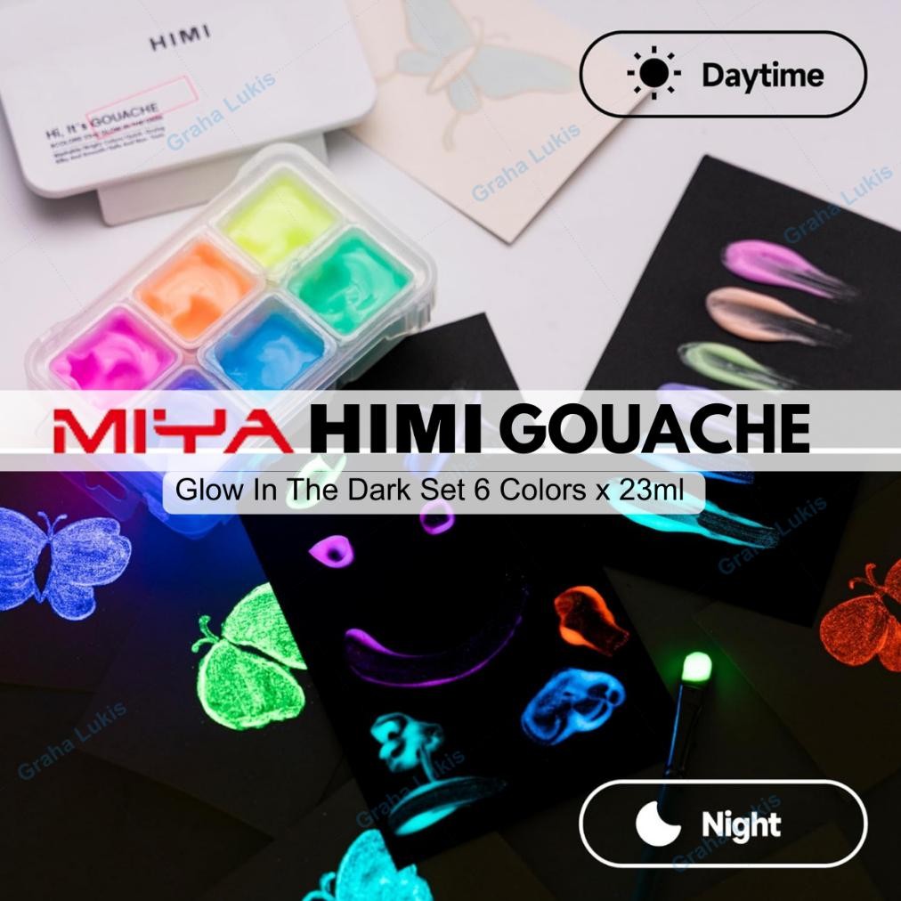 

Miya Himi Gouache Set 6 Colors x 23ml / Glow In The Dark - Cat Gouache Terlaris