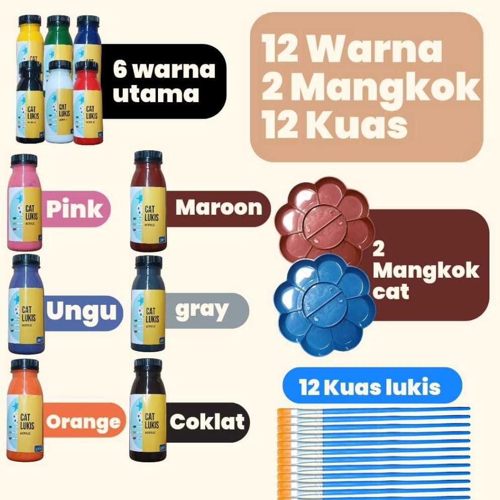 

Paket ISI 6 WARNA DAN 12 WARNA CAT LUKIS 100 ML Free Kuas Lukis DAN Mangkok Cat Terlaris