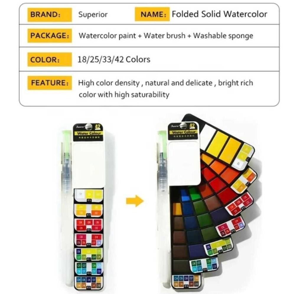 

Superior Solid Watercolor Aquarelle Cake Paint Set 18 25 Warna - Cat Air Padat Isi 18 25 Colors - Cat Lukis Watercolour Mini Compact Portable Acquerelli Color Colour Colors Set Kuas Terlaris