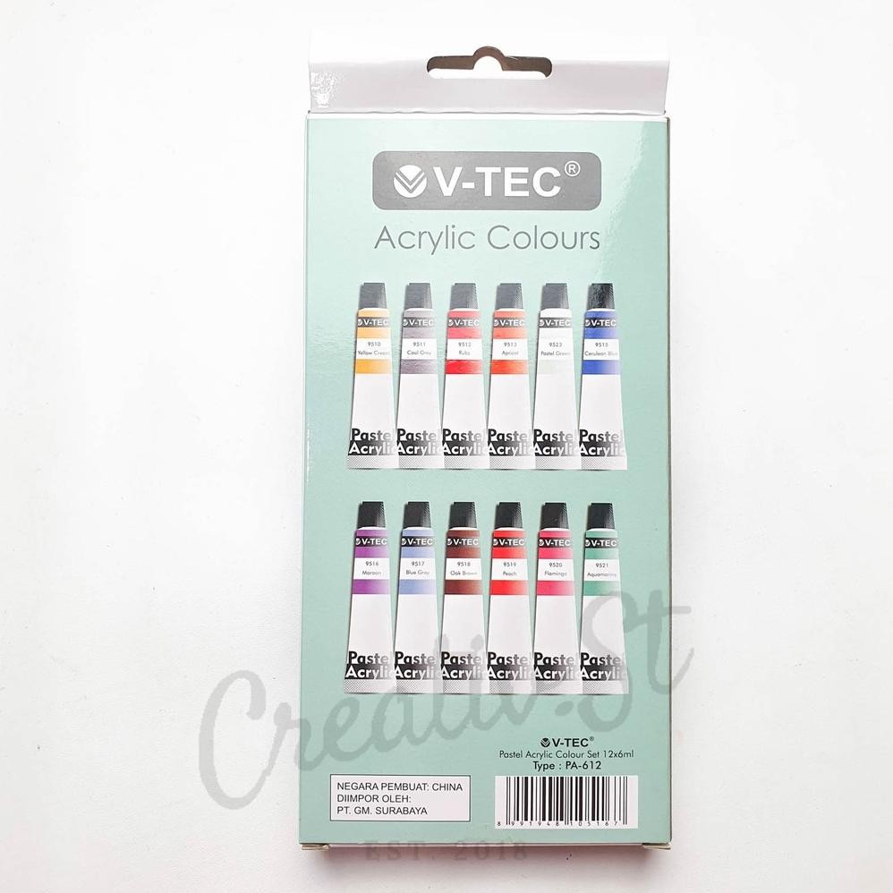

V-TEC Vtec Cat Acrylic 12 Warna Pastel Cat Akrilik Vtec Set Paint Terlaris