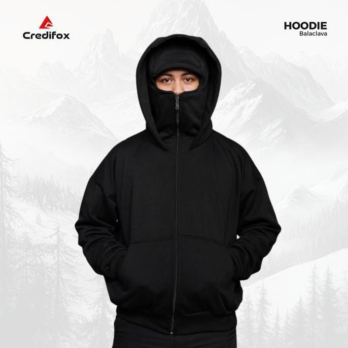 Sale Credifox Hoodie Balaclava Boxy Hitam - Balaclava Hoodie - Hoodie Zipper Balaclava - Hoodie Bala