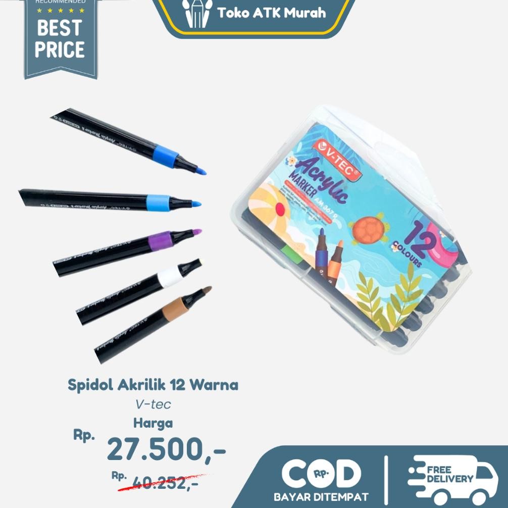 

V-Tec Acrylic Marker Am 367 R 12 Colour Cat Akrilik Spidol Terlaris