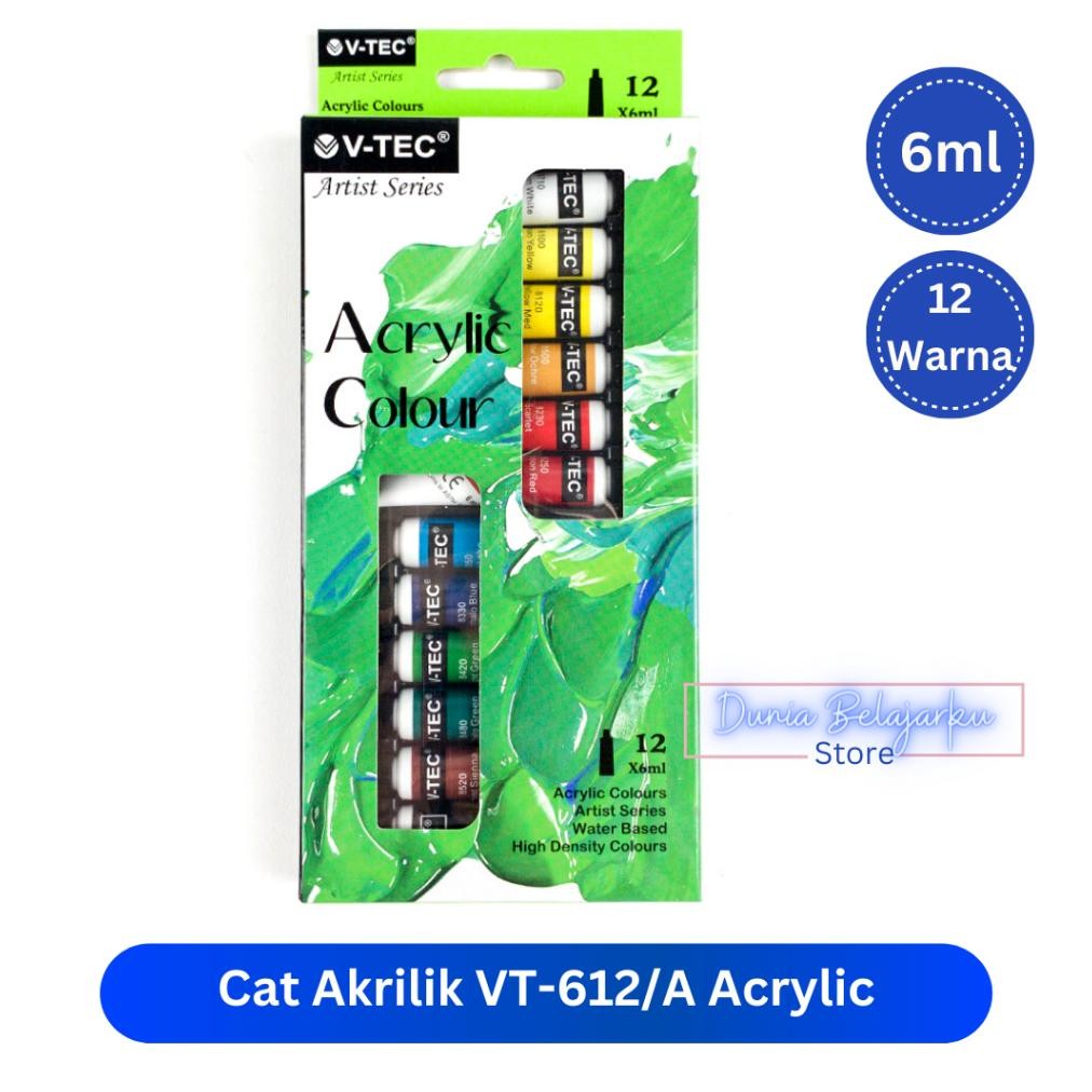 

Cat Akrilik Vtec VT-612 / Cat Acrylic Colours V-Tec 12 Warna 6ml Tube Terlaris