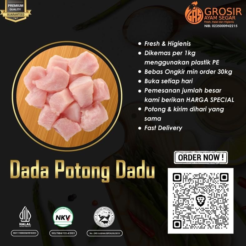 

Daging Ayam Dada Potong Dadu 1Kg | Fresh & Frozen Untuk Tumis / Sop Original