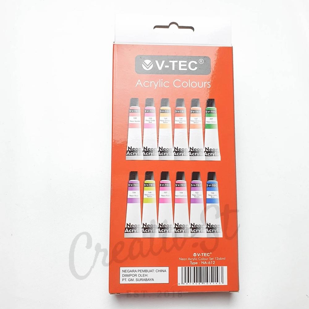 

V-TEC Cat Acrylic Paint Set 12 Warna Neon Cat Akrilik Vtec Set Paint Terlaris
