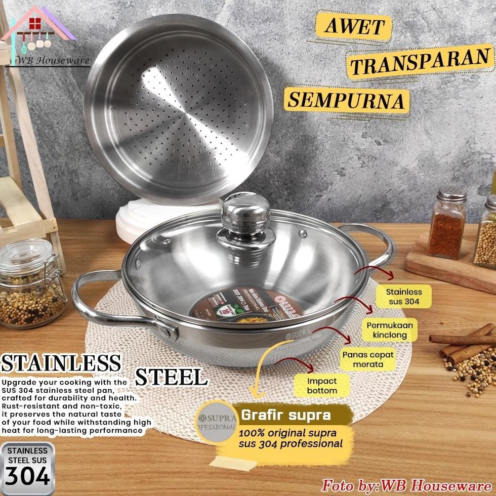 termurah supra wok sus 304 stainless steel 24 cm