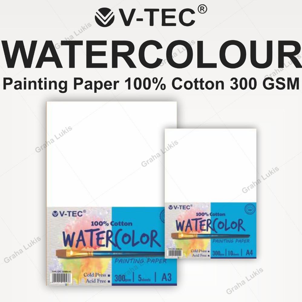 

V-TEC 100 % Cotton Watercolour Paper A4 300 Gsm - Lembaran RB07