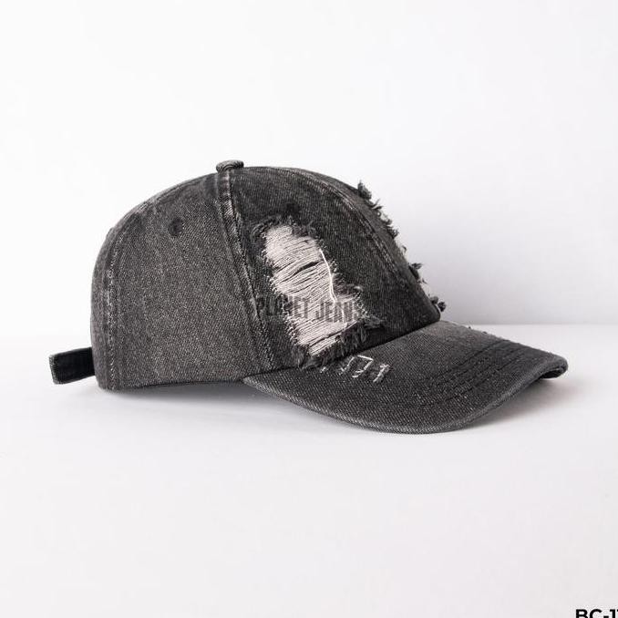 Promo Topi Baseball Denim Ripped Pria Wanita Unisex Aksen Robek - Planet Jeans Bc11
