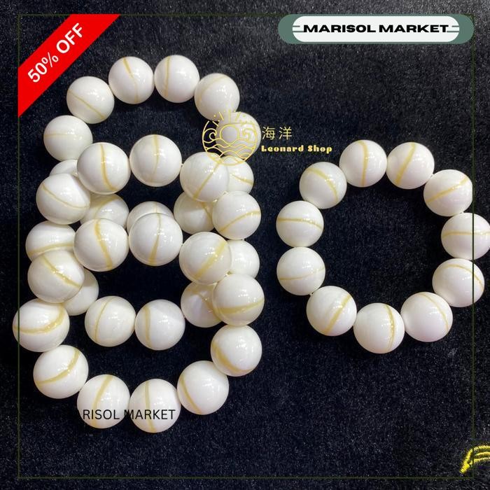 GELANG KULIT KERANG MATA KUCING SUPER GRADE A+ ASLI 100% PUTIH SERAT EMAS / PUTIH MUTIARA BAHAN BERK