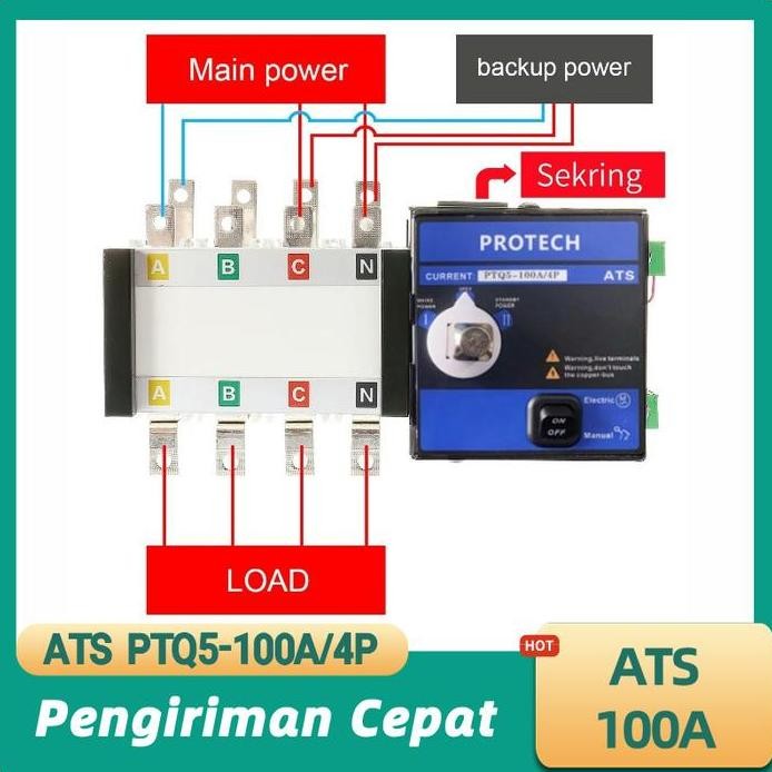 

Terlaris Ats Automatic Transfer Switch Pln Genset 100A 4P Ats Cos Motorized
