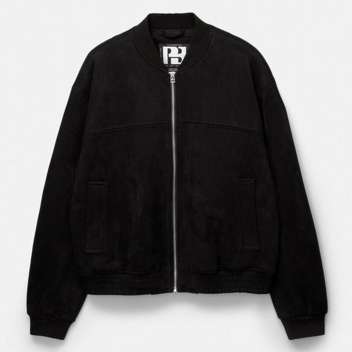 Promo Jaket Bomber Pull And Bear Suede Pria Original - Hitam