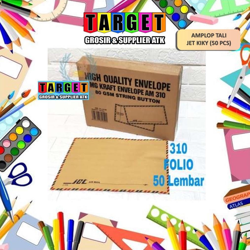 

AMPLOP COKLAT TALI F4 FOLIO / AIRMAIL KERTAS SAMSON 310 (ISI 50 PCS) RB07