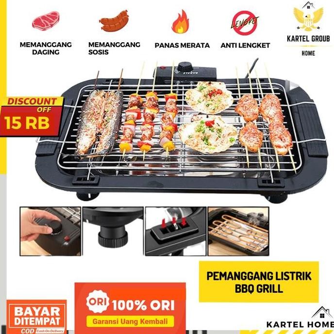 HOME Alat Panggang Listrik Grill Serbaguna Bakaran BBQ Ayam Sosis Ikan TA