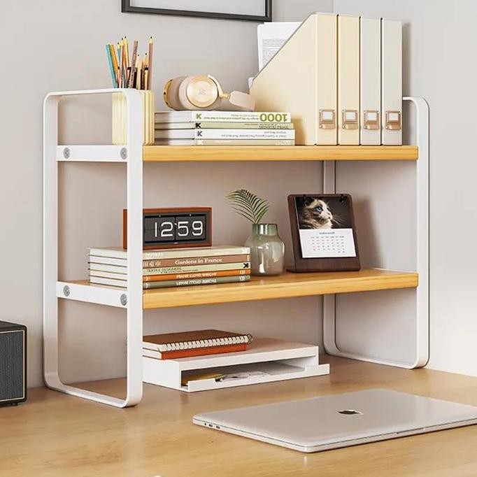 

Terlaris Rak Buku Meja Kayu Minimalis Rakit Diy Book Shelf 2 Layer Organizer