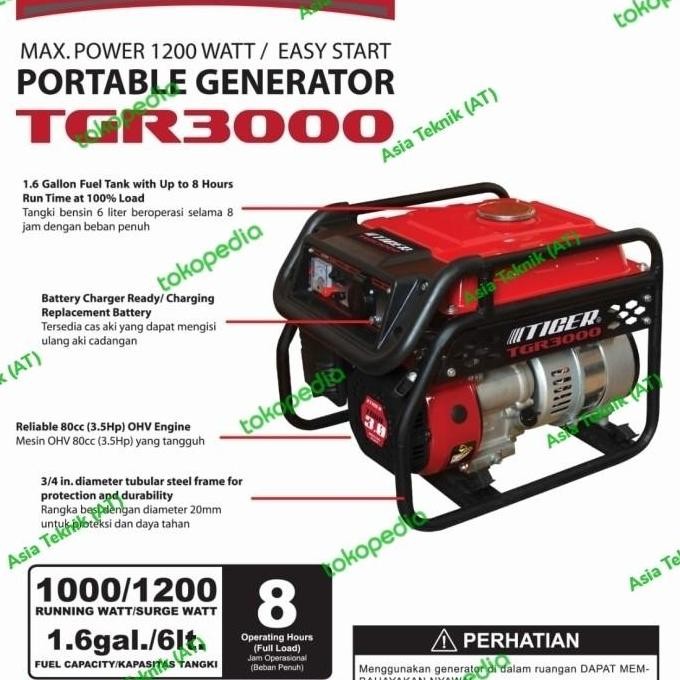 

Terlaris Genset 1200 Watt Tiger Tgr3000