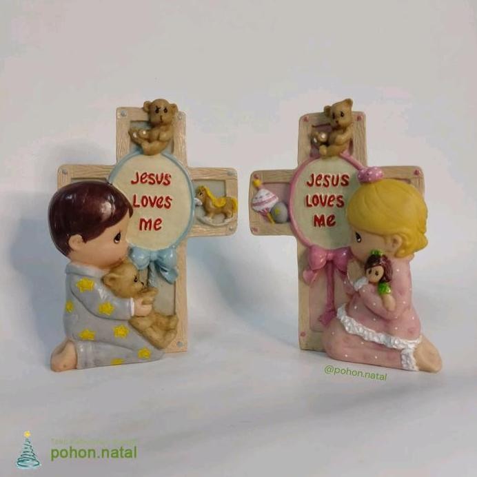 Terlaris Salib Meja Duduk Resin Jesus Loves Me Kado Hadiah Gift Pajangan Kristen