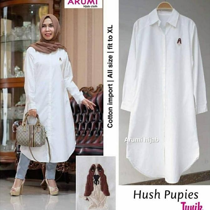 Hush Pupies Tunik katun tunik putih tunik muslim tunik jumbo tunik ori