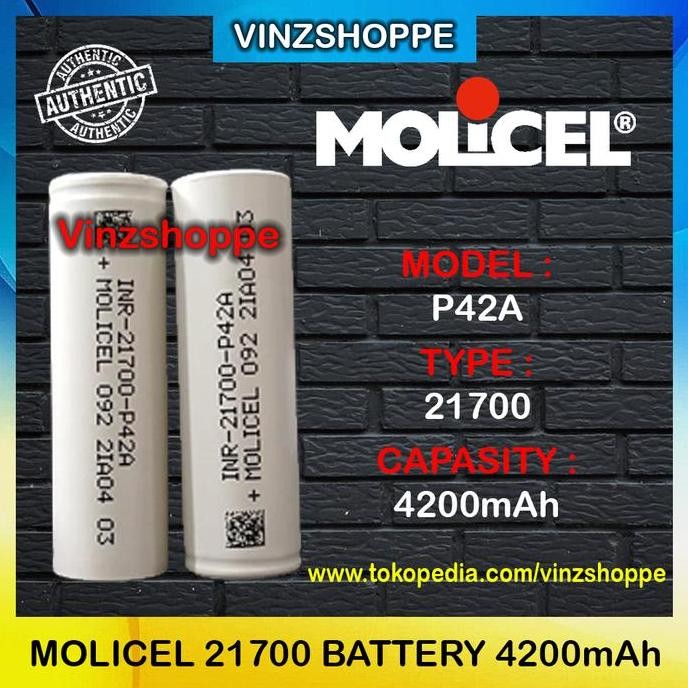 Authentic Battery Molicel 21700 P42A 4200Mah 45A - Baterai