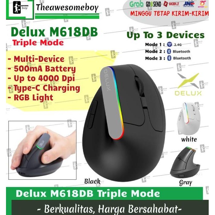 Delux M618C M618Db Dual Mode Bluetooth Wireless Vertical Mouse