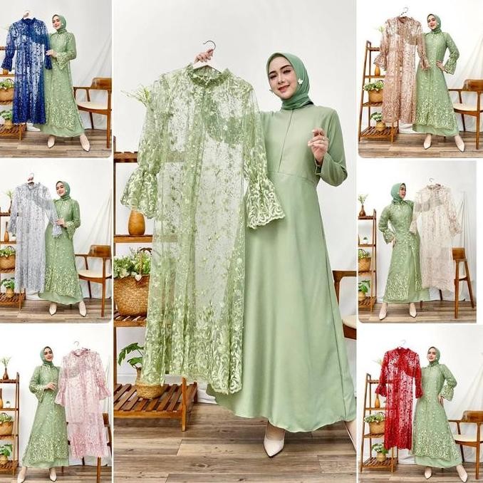 OUTER Amanda Brukat Tile Bordir / Lace Outer Dress / Outer Gamis Tille Brokat / Outer Maxi Kondangan